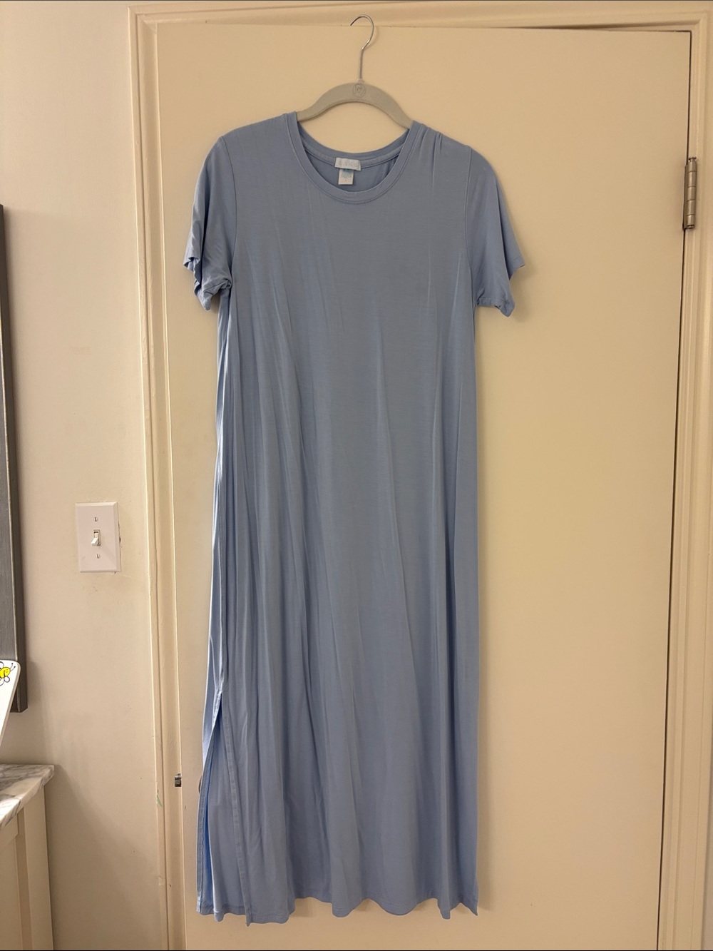 Light Blue Short-Sleeve Maxi Nightgown